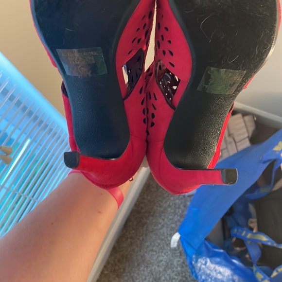 Red pattern peeptoe heeled booties - Picture 5 of 5